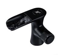 Rubinetto a cascata in ottone per lavabo con pulsante display digitale e tecnologia di aerazione per un flusso d'acqua fluido (nero)