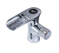 Rubinetto a cascata in ottone per lavabo con pulsante display digitale e tecnologia di aerazione per un flusso d'acqua fluido (argento)