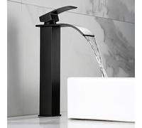 Rubinetto a cascata nero ad arco alto per lavabo da bagno Maniglia singola 1 foro miscelatore miscelatore per lavabo caldo e freddo Miscelatore per lavabo Design moderno Apparecchio di vanità del