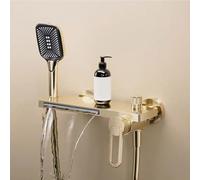 Rubinetto a Cascata per Vasca da Bagno con Doccino Ottone Rubinetto Doccia da Muro Singola Mano Acqua Fredda e Calda-Oro Spazzolato