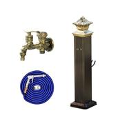 Rubinetto a colonna d'acqua da giardino, autoportante, quadrato, in acciaio inox, con supporto per tubo e pistola a spruzzo, 72 cm, design antigelo, per tutte le condizioni atmosferiche, marrone