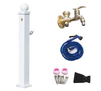 Rubinetto a colonna d'acqua da giardino per esterni, verticale, quadrato, in alluminio, resistente al gelo, con pistola a spruzzo, 114 cm, bianco decorativo