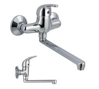 Rubinetto a Muro per Lavello con Erogazione Orientabile a 180° | Miscelatore Cromato Lucido in Acciaio Inox