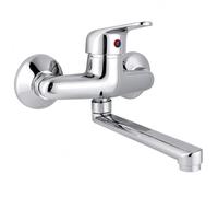 Rubinetto a Parete con Canna Lunga | Miscelatore monocomando cromato con beccuccio lungo 25 cm, ideale per lavanderia, cucina, terrazzo e lavatoi