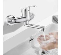 Rubinetto a parete da cucina,Rubinetto da Muro Girevole a 360°,con Braccio Girevole 17.5cm,Miscelatore Lavello a Muro,per Cucina, Bagno