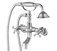 Rubinetto a piede d'artiglio cromato lucido per montaggio a parete per vasca da bagno miscelatore doccia set per vasca da bagno con spruzzatore doccia portatile e beccuccio vasca doppia maniglia a