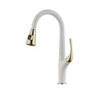 Rubinetto a scomparsa per lavello, Rubinetto da cucina con doccetta estraibile, display della temperatura, rotazione a 360°, ottone, 1 maniglia, oro doppio(White Gold)