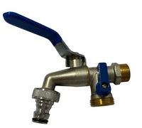 Rubinetto a sfera doppio da esterno con gomito 1/2" - 3/4" - 3/4"