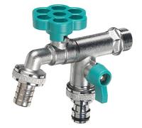 Rubinetto a Sfera Doppio per Fontana da Giardino con Fiore e Leva Colorate