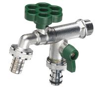 Rubinetto a Sfera Doppio per Fontana da Giardino con Fiore e Leva Colorate