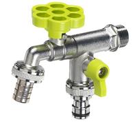 Rubinetto a Sfera Doppio per Fontana da Giardino con Fiore e Leva Colorate