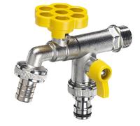 Rubinetto a Sfera Doppio per Fontana da Giardino con Fiore e Leva Colorate Belfer RUB/030 Giallo