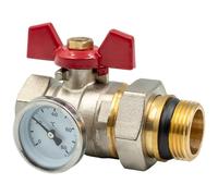 Rubinetto a Sfera Pesante Dritto - per Installazioni Sanitarie E Di Riscaldamento - Con Raccordo a Giunzione E Termometro - Maniglia Ergonomica in Alluminio per Un Controllo Preciso Del Flusso
