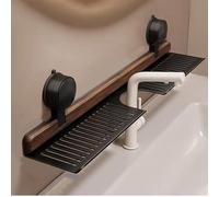 Rubinetto a ventosa in noce per lavabo da bagno, sopra il rubinetto, vassoio rimovibile per lavabo da parete, mensola per lavello da cucina (nero, 40 cm)