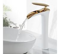 Rubinetto alto a T in ottone per lavabo da appoggio, design moderno a cascata a 1 foro, bianco e h, ideale per bagno peccato, facile da inserire, impianto idraulico di alta qualità