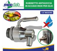 Rubinetto Antigoccia In Acciaio Inox Per Fusto Olio Raccordo Da 1/2" Maschio