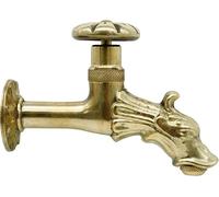 RUBINETTO ARTISTICO FONTANA ESTERNO LEONE DRAGO IN OTTONE 1/2" POMELLO A RUOTA
