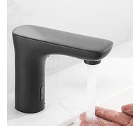 Rubinetto automatico con sensore touchless nero per lavandino del bagno, miscelatore per acqua calda e fredda, per lavabi moderni e bagni contemporanei, design elegante con sensore