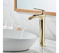Rubinetto Bagno Cascata Oro, Rubinetto Vanità Bagno In Ottone, Miscelatore Acqua Calda E Fredda, Rubinetto Lavandino Bagno Con Maniglia Singola A Cascata, Alto