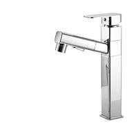 Rubinetto Bagno con Doccetta Estraibile Miscelatore Monocomando Lavabo in Ottone Rubinetti per Lavandini Bagno a 2 Modalità Rubinetto Lavabo Miscelatore Cromo-Quadrato,Alto