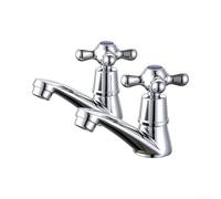 Rubinetto Bagno Coppia con Valvola in Ottone per Lavabo Doppio Foro - Miscelatore Caldo per freddo Design Ergonomico 15cm
