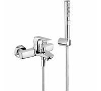 Rubinetto bagno in ottone cromato. Miscelatore per vasca esterno con doccia