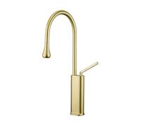 Rubinetto Bagno Lavabo con Doccetta Estraibile Collo di Cigno Rotazione a 360° Rubinetto Bagno Monocomando,Oro Spazzolato