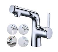 Rubinetto Bagno Lavabo con Doccetta Estraibile, Miscelatore Lavabo Bagno, Rubinetti Monocomando con 3 Modalità, Aeratore Rimovibile, Senza Piombo, Acqua Calda e Fredda, Moderno Cromato