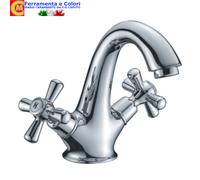 Rubinetto Bagno Lavabo in Ottone Cromato VINTAGE Miscelatore CROCE Con Manopole