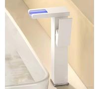 Rubinetto Bagno Lavabo, LED Rubinetto Alto Lavabo Bagno 3 Colori Che Cambiano, Miscelatore Monocomando Lavabo Cascata, Fredda e Calda Regolabile con Tubo di Aspirazione,Bianca,High