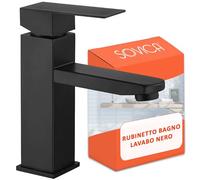 Rubinetto bagno lavabo nero acciaio inox monocomando per acqua calda e fredda con 2 tubi flessibili inclusi