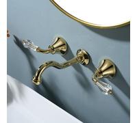 Rubinetto Bagno Lavabo,Rubinetto a Parete in Ottone,Doppio Manopole Caldo E Freddo Miscelatore,Miscelatore Lavabo Bagno Con Trasparente Cristalli Maniglia,Elegante,Oro (Bianco)