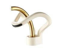 Rubinetto Bagno Lavabo Waterfall Creative Bathroom Basin Faucet Sink Deck Mounted Hot Cold Water Mixer Crane Brass Body Single Hole Taps Mixers(White -gold)