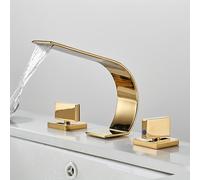 Rubinetto Bagno Miscelatore Lavabo Miscelatore Lavabo 3 Fori Cascata 2 Maniglie Ottone Rubinetto da Bagno 3 Fori-Oro