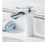Rubinetto Bagno Miscelatore Lavabo Miscelatore per Lavello Cascata Bianco + Cromo Rubinetto da Bagnos Miscelatori Monoforo per Lavabo da Bagno