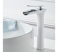 Rubinetto Bagno Miscelatore Lavabo Miscelatore per Lavello Cascata Bianco + Cromo Rubinetto da Bagnos Miscelatore Monoforo per Lavabo Alto da Bagno