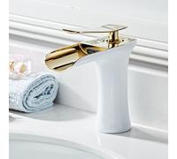 Rubinetto Bagno Miscelatore Lavabo Miscelatore per Lavello Cascata Bianco+Oro Rubinetto da Bagnos Miscelatore Monoforo per Lavabo da Bagno