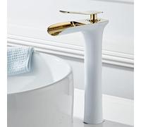Rubinetto Bagno Miscelatore Lavabo Miscelatore per Lavello Cascata Bianco+Oro Rubinetto da Bagnos Miscelatore Monoforo per Lavabo Alto da Bagno