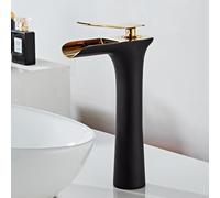 Rubinetto Bagno Miscelatore Lavabo Miscelatore per Lavello Cascata Nero+Oro Rubinetto da Bagnos Miscelatore Monoforo per Lavabo Alto da Bagno