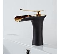 Rubinetto Bagno Miscelatore Lavabo Miscelatore per Lavello Cascata Nero+Oro Rubinetto da Bagnos Miscelatore Monoforo per Lavabo da Bagno
