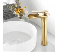 Rubinetto Bagno Miscelatore Lavabo Miscelatore per Lavello Cascata Oro Spazzolato Rubinetto da Bagnos Miscelatore Monoforo per Lavabo Alto da Bagno