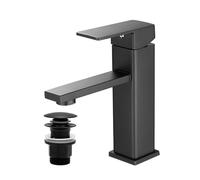 Rubinetto bagno rubinetto per lavabo monocomando piccolo miscelatore monocomando rubinetto lavandino acciaio inossidabile per lavabo (1, nero con gruppo di scarico)