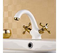 Rubinetto Bagno Vintage Oro Bianco, Miscelatore Lavabo Doppio Manico, Caldo Freddo in Ottone, Monoforo