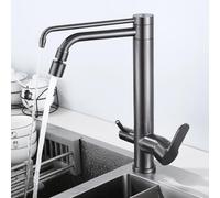 Rubinetto con filtro per lavello da cucina girevole a 360° a 3 vie, rubinetto miscelatore a doppia leva, elegante finitura grigiaPerfetto per cucine moderneFacile installazioneDesign