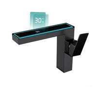 Rubinetto con luce ambientale a LED integrata e generazione di energia del flusso d'acqua per il monitoraggio della temperatura in tempo reale nella vasca da bagno (nero)