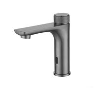 Rubinetto con sensore a infrarossi in acciaio inossidabile 304 con controllo dell'acqua calda e fredda, volantino ergonomico antiscivolo, per bagno e cucina, grigio (grigio)