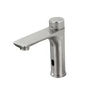 Rubinetto con sensore a infrarossi in acciaio inox 304, senza contatto per acqua calda e fredda, volantino ergonomico antiscivolo, per bagno e cucina (argento)
