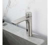Rubinetto con sensore a infrarossi touchless, miscelatore automatico per lavabo da bagno, in acciaio inox, rubinetto per acqua calda e fredda, rubinetto moderno per lavabo senza tocco (argento)