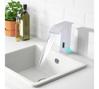 Rubinetto con sensore - Rubinetto automatico a infrarossi in acciaio inox, miscelatore senza contatto con regolazione della temperatura da 0 a 80 °C per lavabo da bagno e cucina (argento)