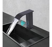 Rubinetto con sensore - Rubinetto automatico a infrarossi in acciaio inox, miscelatore senza contatto con regolazione della temperatura da 0 a 80 °C per lavabo da bagno e cucina (nero)